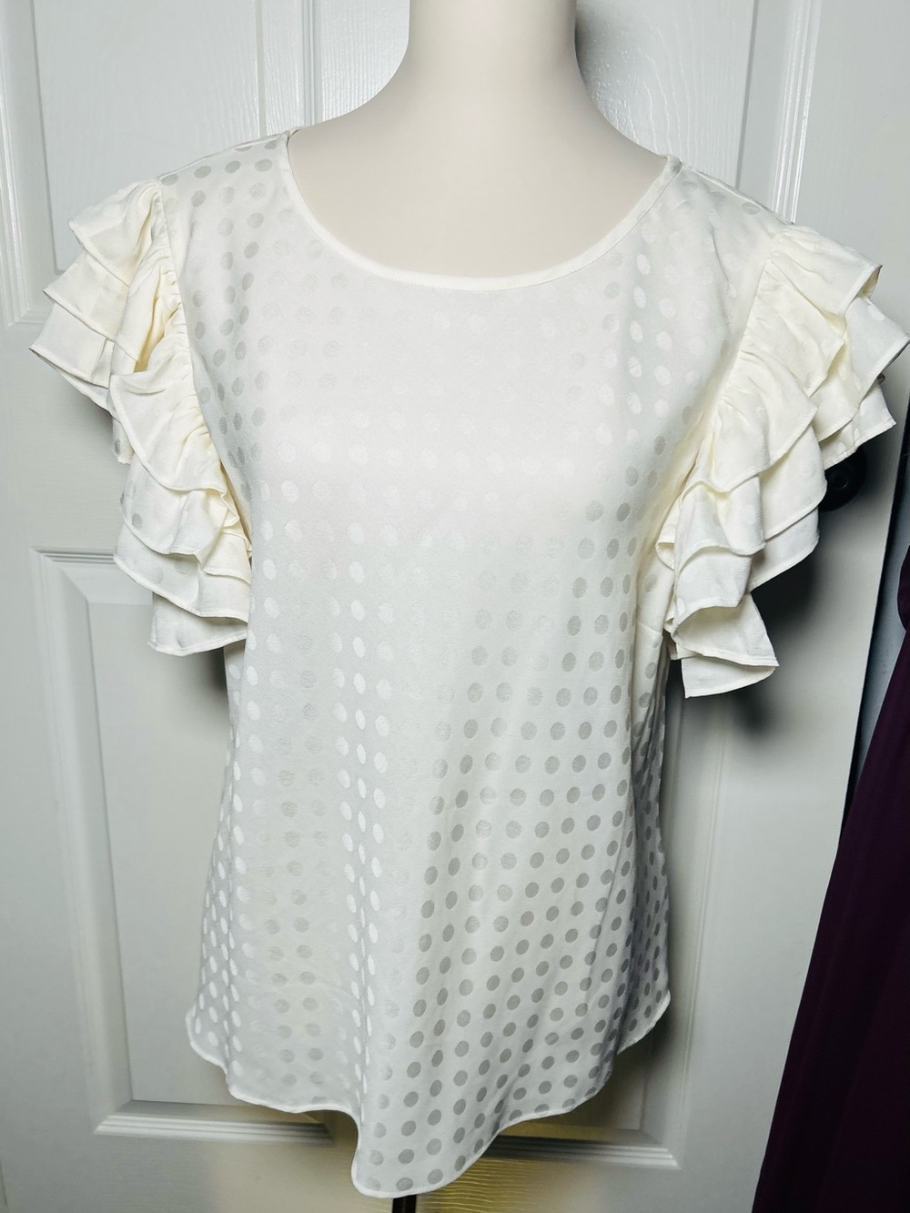 J. Crew Cream Polka Dot Ruffle Sleeve Blouse Size XL